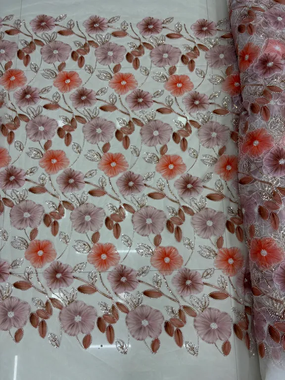 New designer imported ribbon print with beads work net fabrics DN-position print ribbon