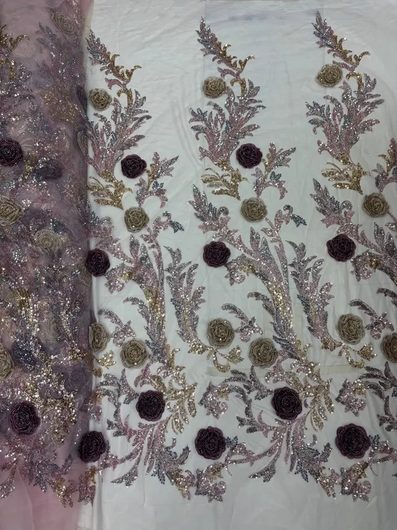 New designer imported flower applique beaded work net fabrics