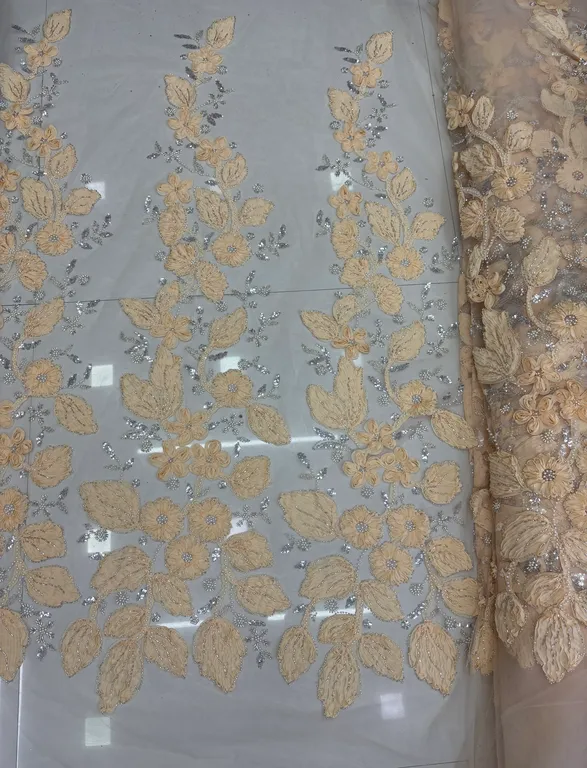 New designer imported Chiffon ribbon with beads work net fabrics DN-6031/D4