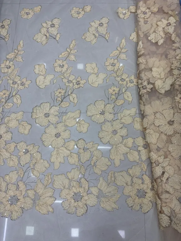 New designer imported Chiffon ribbon with beads work net fabrics DN-6031/D5