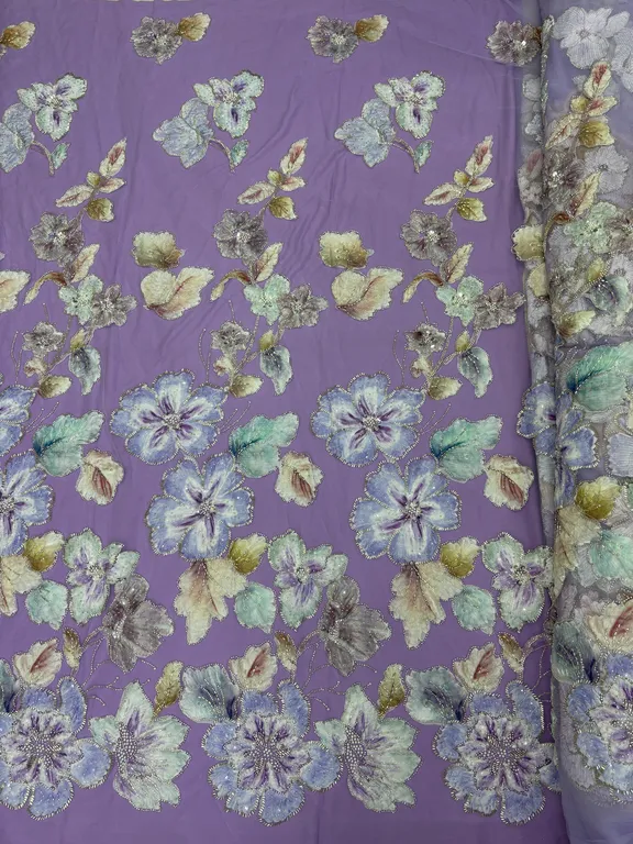 New designer imported multicolour chiffon ribbon with beads work net fabrics DN-6061/D1